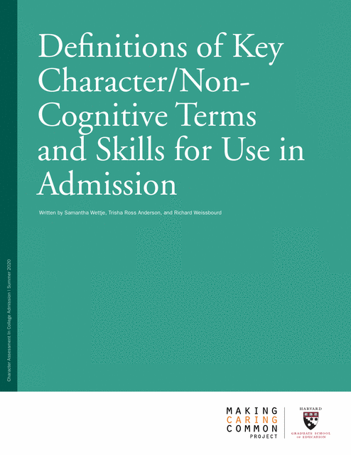 Cover page of Harvard Graduate School of Education's Definitions of Key Character and Non-Cognitive Terms and Skills